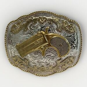 Western Belt Buckle Horse Cowboy Rodeo Wild West Two Tone Gold & Silver